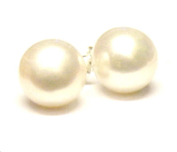White AAA Round 12.6mm Pearl Stud 9ct Gold Earrings